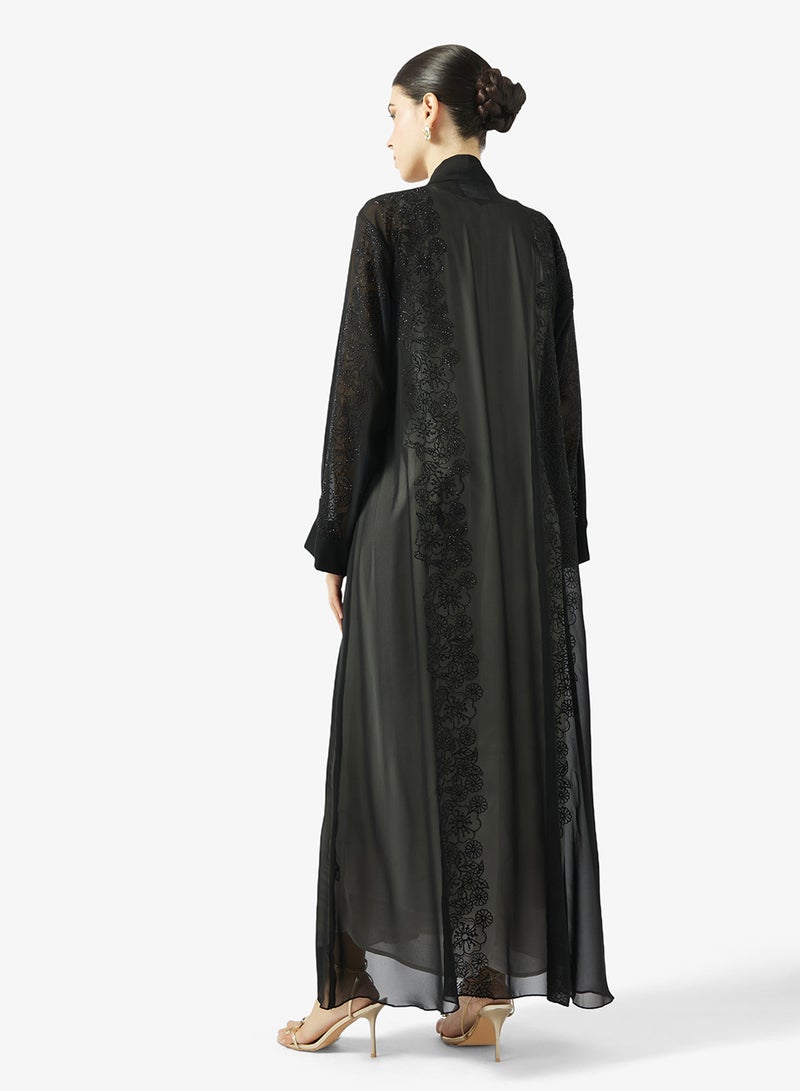 hayas closet Black Embellished Abaya With Sheila - Image 2